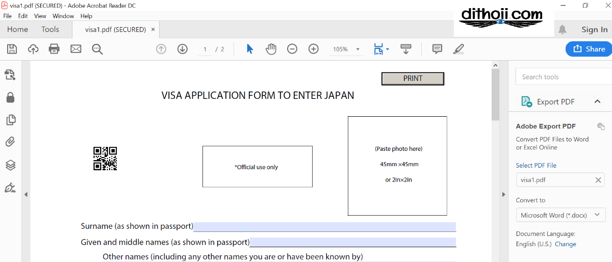 Đơn xin visa Nhật